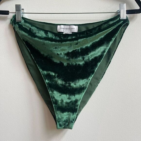Something Navy Women's High Waisted Suede Green Bikini Bottom Size M - Picture 2 of 7
